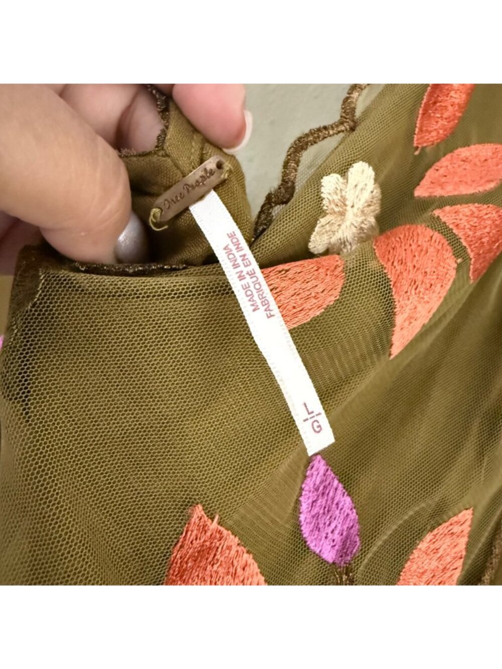 Free People Olive Hearts Are Wild Floral Embroidered Mini Dress Womens Large - Picture 6 of 8